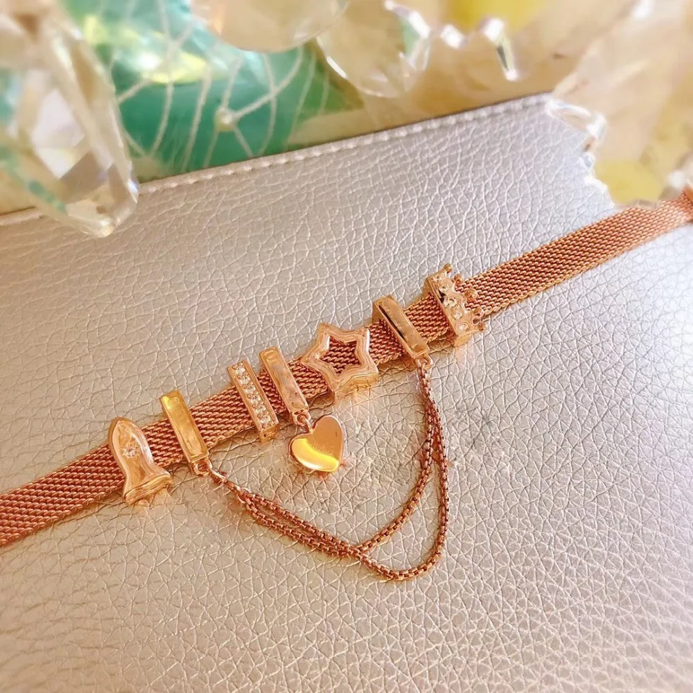 high quality store 1:1 925 silver sterling pink gold current security lock freight bracelet free
