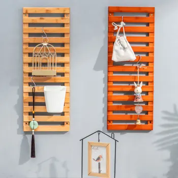 

Anticorrosive wood grid wall flower stand balcony wall hanging green dill wall hanging plant stand solid wood hanging wall flowe