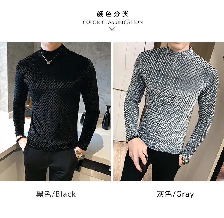 Fashion men plaid sweater long sleeve pullover winter thick warm turtleneck black casual pullover male slim fit knitted sweater