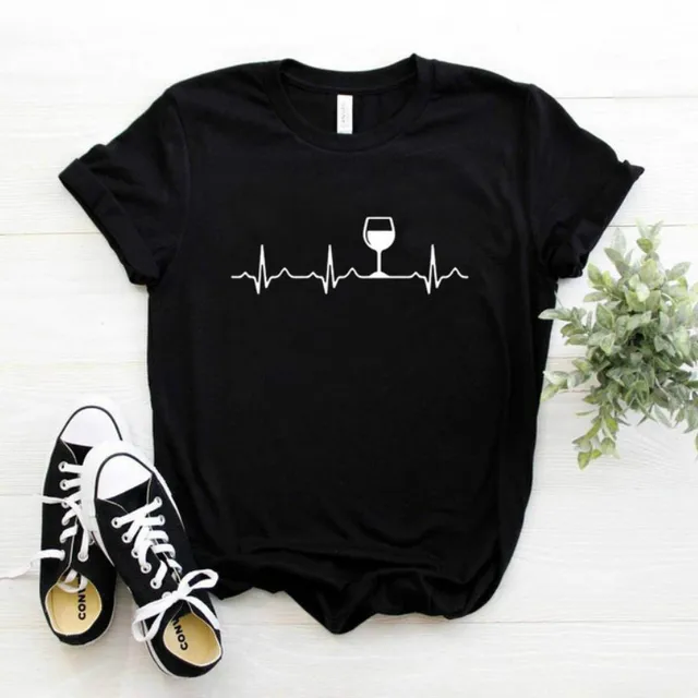 Wine Heartbeat Print T Shirt Women Short Sleeve O Neck Loose Tshirt 2020 Summer Women Tee Shirt Tops Camisetas Mujer Femme Tops 1