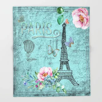 

Paris Tower Throw Blanket Romantic on the Bed Paris My Blue Love Fleece Blanket Heart Plush Sofa Plaid 150x200