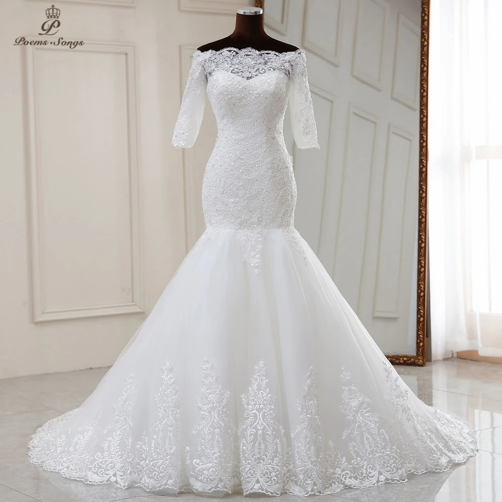 Real photo New Elegant Half sleeve mermaid wedding dress marriage dress robe de mariee vestido de noiva sereia wedding gowns