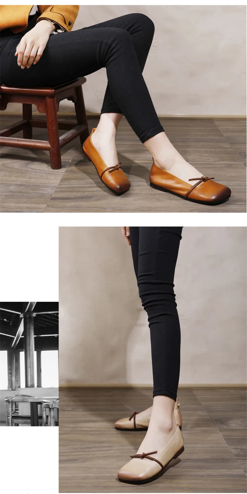 Spring Summer 2020 New Women Flats Square Toe Soft Bottom Women's Loafer Genuine Leather Retro Slip On Single Flat Mother Shoes (12)