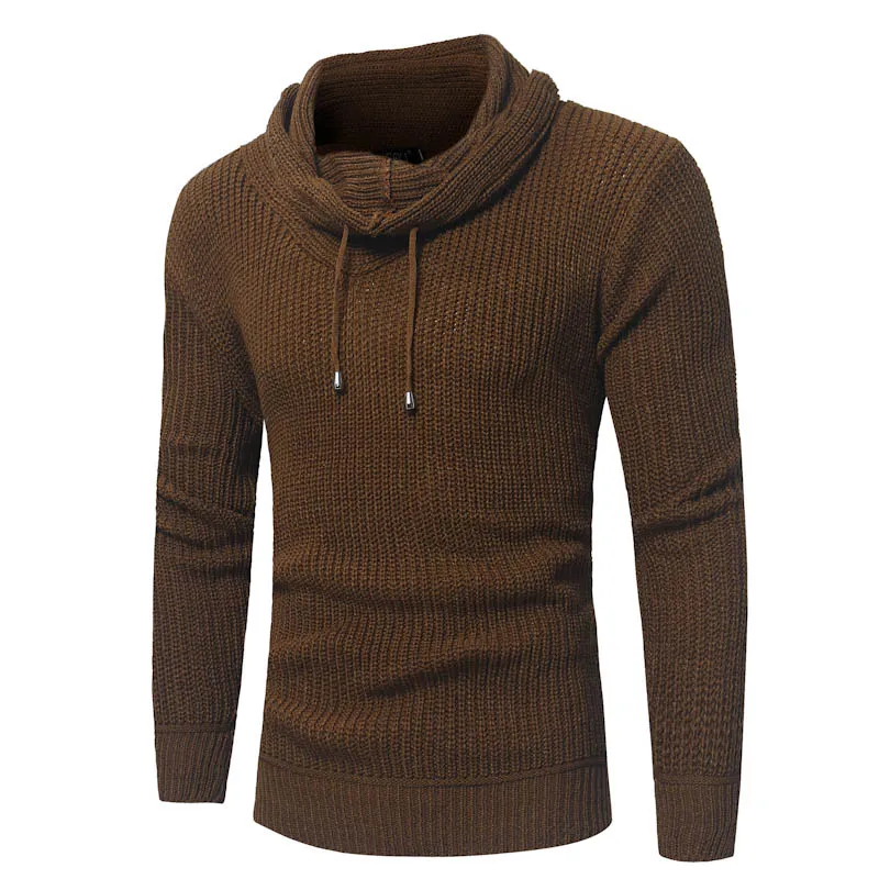 Men's Fashion Pure Color Hat Rope Heap Collar Collar Head Sweater Knitted Sweater Sweater Men Sweaters Men Clothes Y
