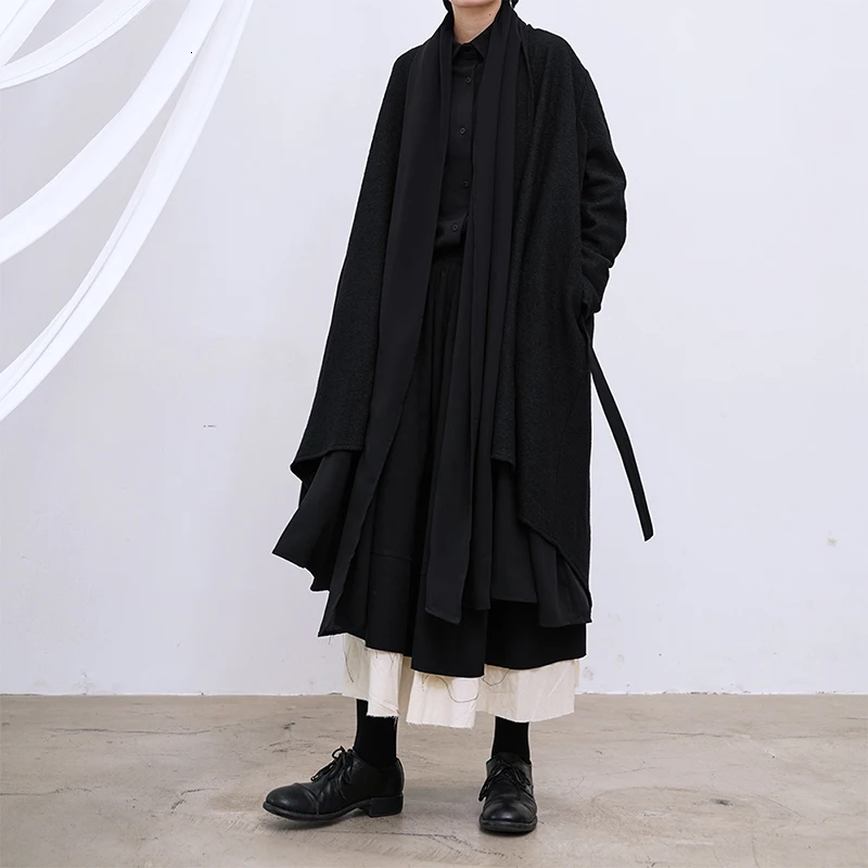 [EAM] свободное асимметричное шерстяное пальто с разрезом сзади большого размера, парки, новинка, длинный рукав, Женская мода осень-зима 19A-a747