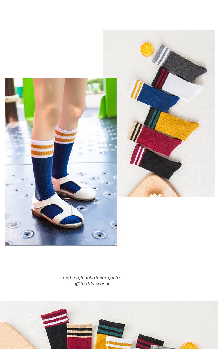 Детские носки Длинные полосатые высокие вязаные От 1 до 12 лет с параллельными полосками для маленьких мальчиков и девочек; унисекс; сезон