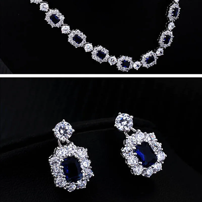 Dazz Classic Square Zircon Champagne Gold Necklace Earrings Ladies Banquet Collar Jewelry Bride Wedding Luxury Accessories Gifts