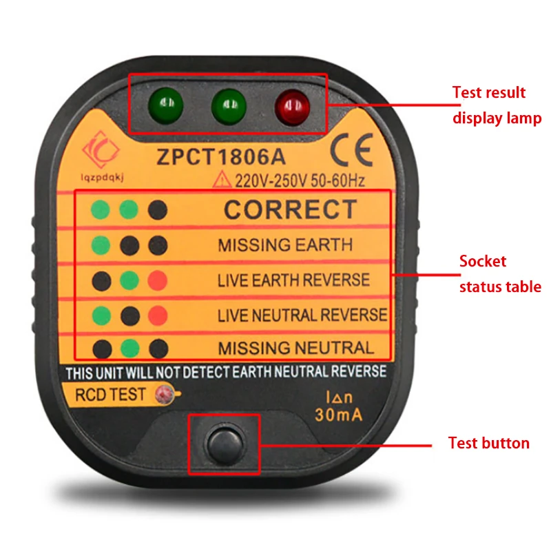 LAMEZIA Portable US Plug Polar Socket Tester Electric Leakage Testing Household Security Line Detector