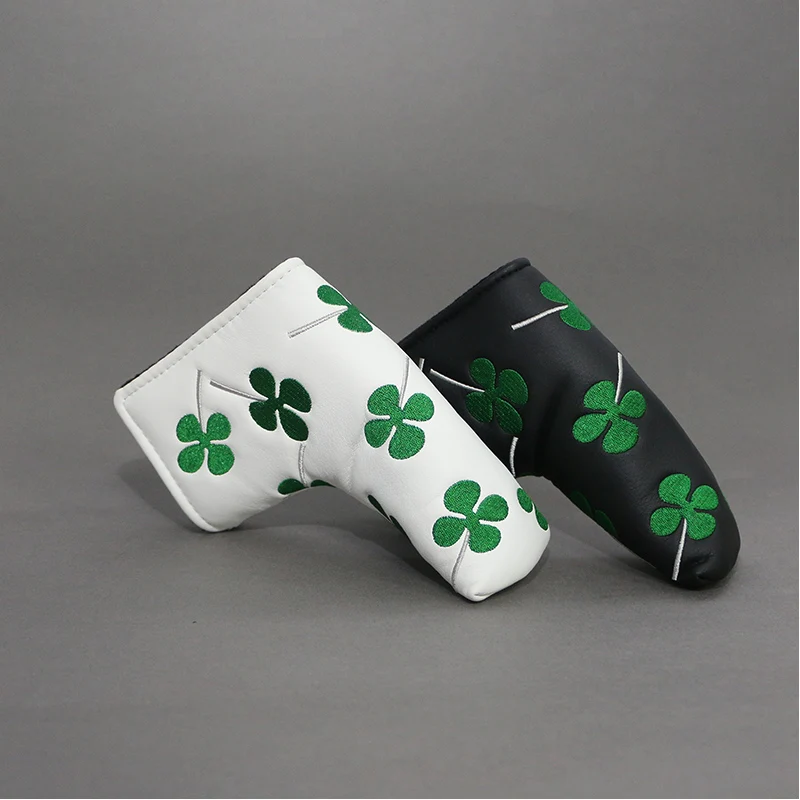 

White Green Shamrock Lucky Clover Putter Head Cover Four Leaf Clover Headcover