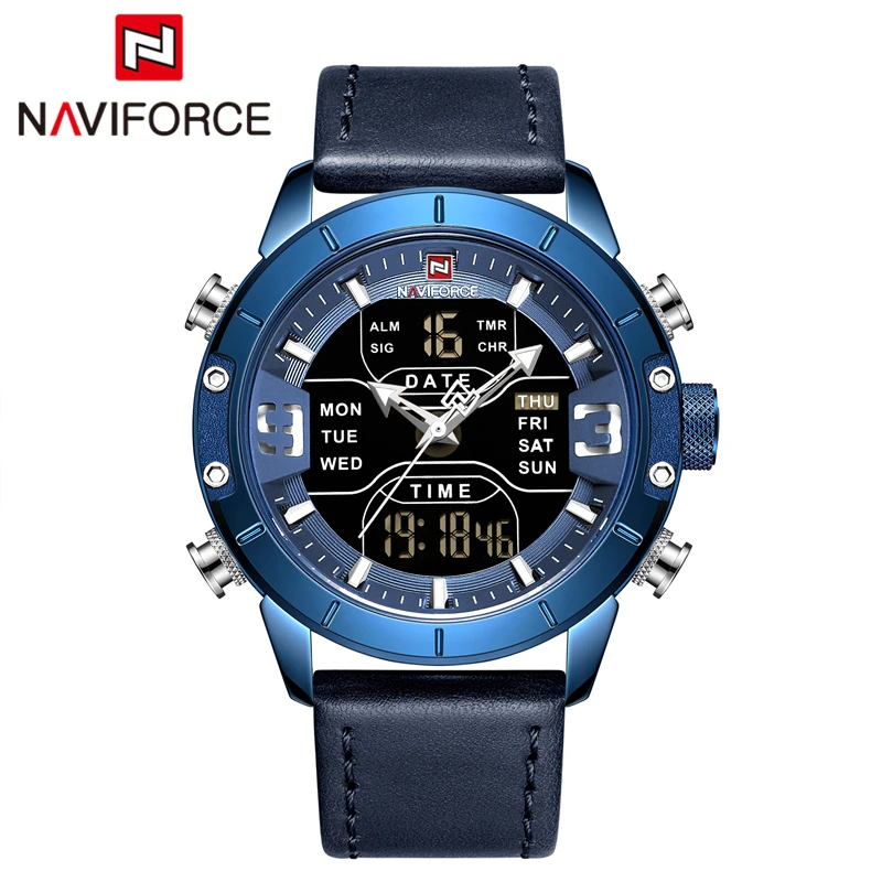 Blue NAVIFORCE часы мужские Топ люксовый бренд мужские кожаные Кварцевые Мужские Аналоговые часы водонепроницаемые военные наручные часы Relogio Masculino - Цвет: Blue