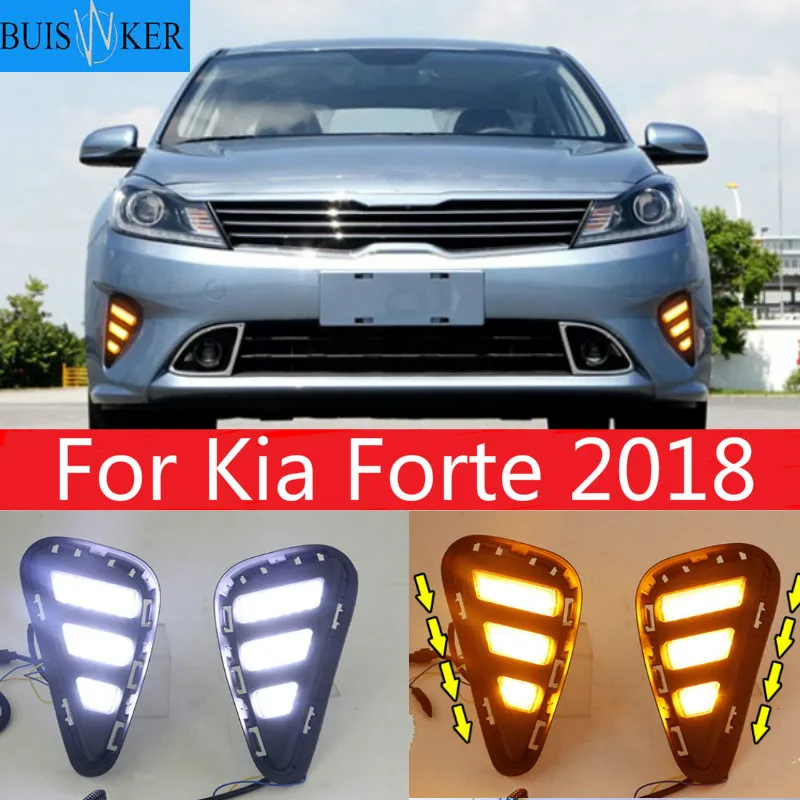2 шт. светодиодный DRL Дневной светильник противотуманная фара для Kia Форте 2018 с