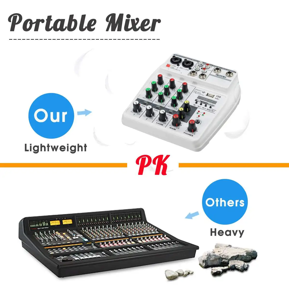 4 Channel bluetooth Sound Mixing Console Record 48V Phantom Power Monitor Professional USB Audio Mixer for Home KTV Studio