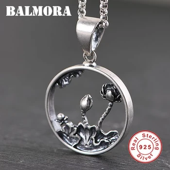 

BALMORA 100% Real 925 Sterling Silver Lotus Flower Pendant & Pendant Necklace Bijoux Women Lover Gift Retro Jewelry Dropshipping