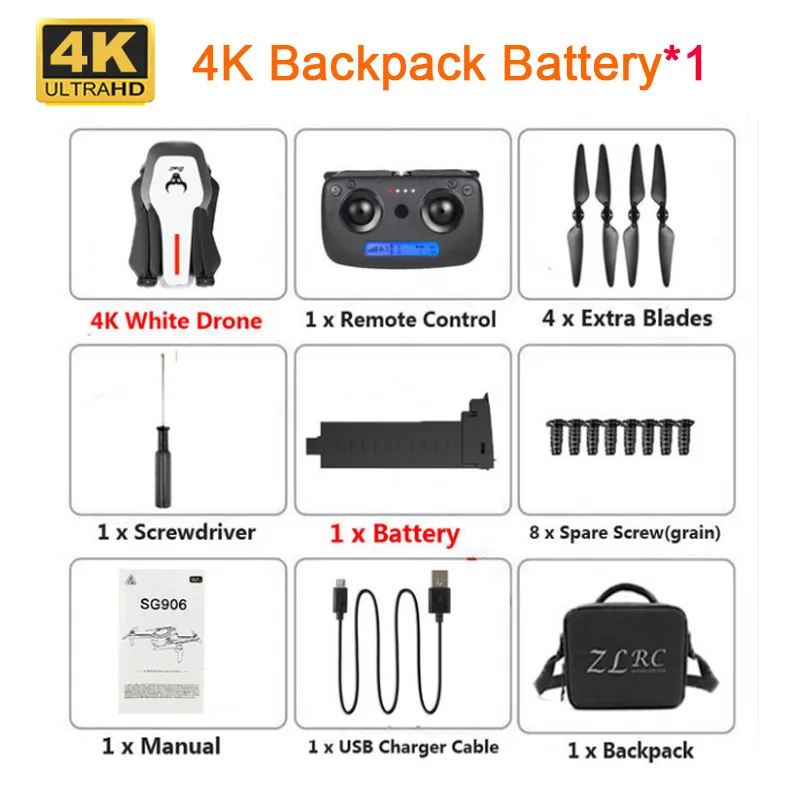 white EPP bag 1 ba SG906 Дрон с GPS 4K бесщеточный селфи Дроны с камерой HD 5G wifi FPV RC Квадрокоптер складной Дрон VS Visuo XS816 F11 X8 CG033 - Цвет: white EPP bag 1 ba