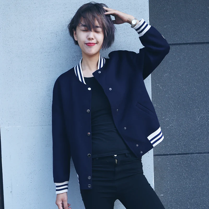 

Baseball coat single breasted wool jacket female