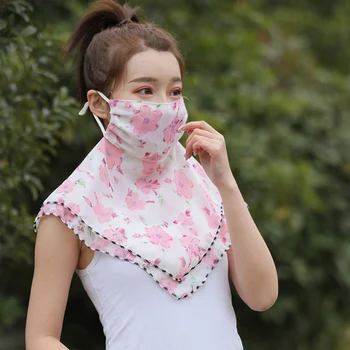 

Woman Fashion Printing Mask High Quality Chiffon Neck Protection Breathable Mask Solid Color Sunscreen Mask For Cycling
