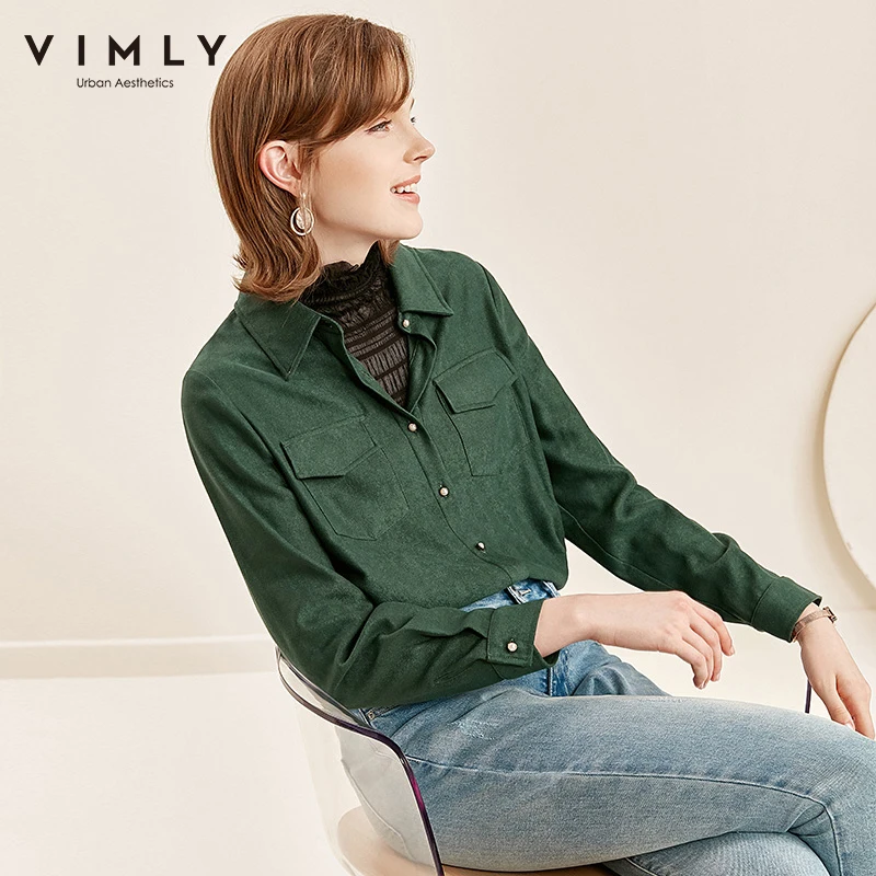 Элегантная Офисная Женская блузка Vimly модная однобортная однотонная офисная с