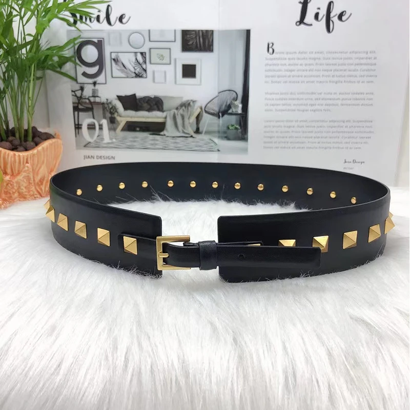 dress belts for women Belt women's leather rivet decorative dress coat belt belt designer fashion show repair waist seal abdominal belt dress belts for women