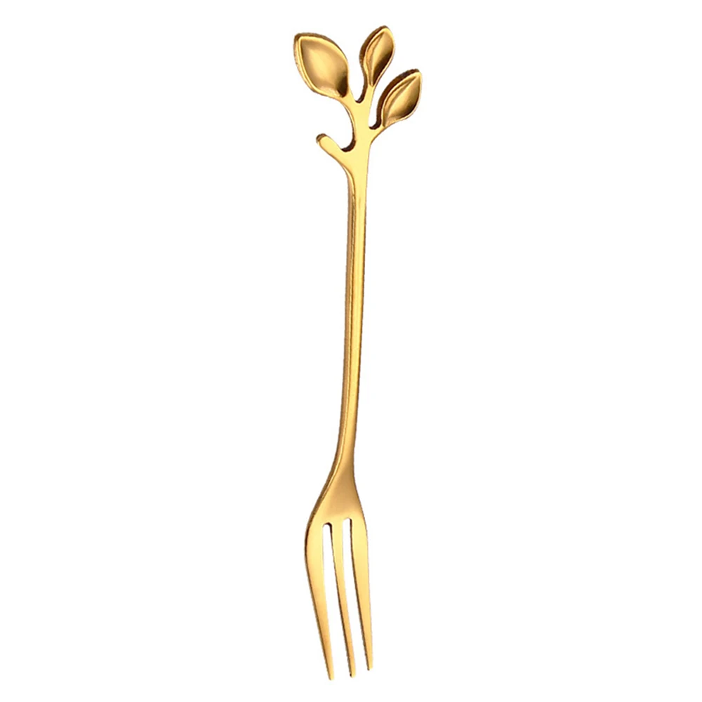 Бытовая кофейная ложка из нержавеющей стали, креативная ложка для перемешивания листьев, ложка для пары, Рождественский подарок - Цвет: Golden fork
