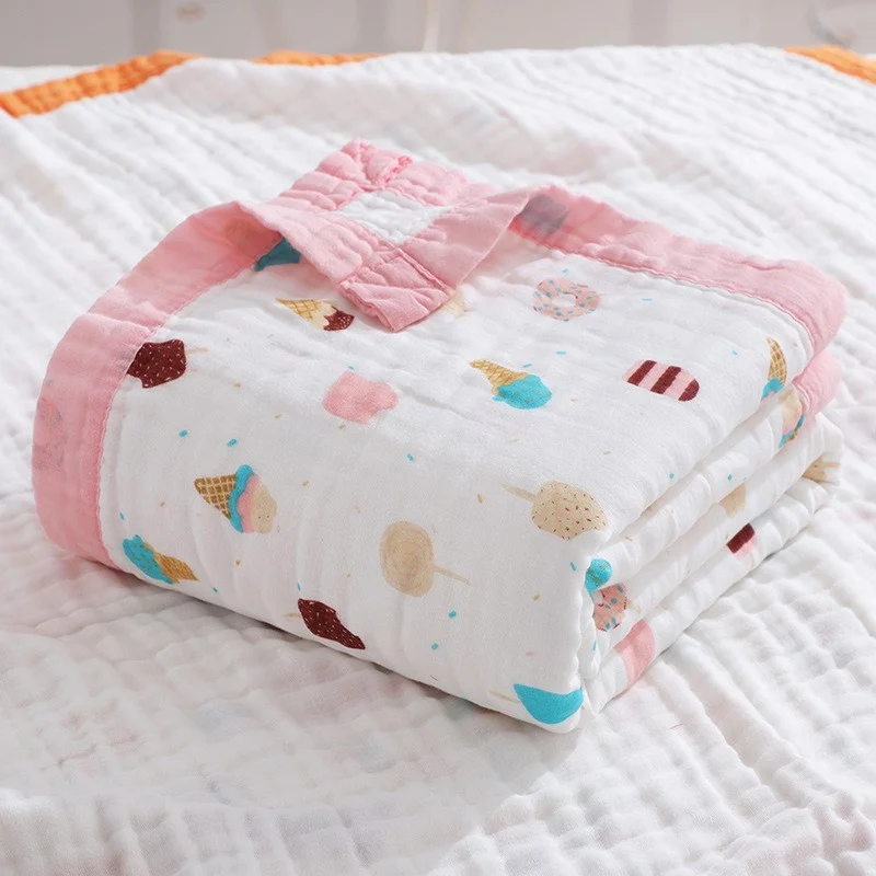 6 Layers Muslin Cotton Baby Receiving Blanket Infant Kids Swaddle Wrap Blanket Sleeping Warm Quilt Bed Cover Muslin Baby Blanket 3