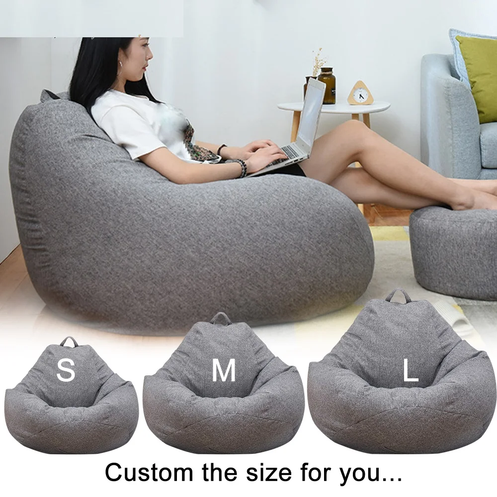 Big XXL Linen Beanbag Sofa Cover No Filler Bean Bag Chair Pouf Bed Futon Ottoman Seat Tatami Puff Relax Lounge Furniture