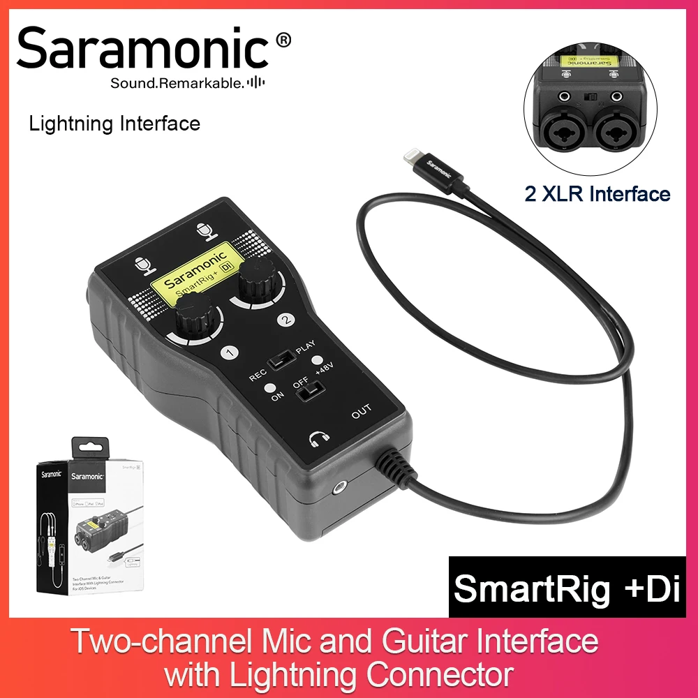Saramonic SmartRig + Di 2 канальный XLR и 6 3 мм гитарный аудио интерфейс микрофон с разъемом