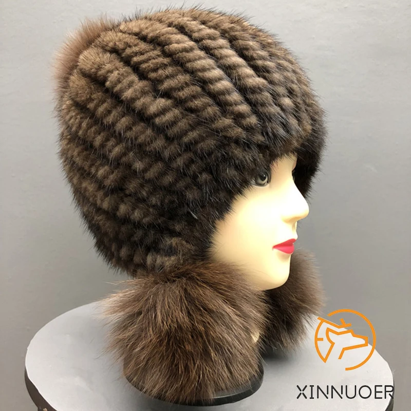Dames Nertsen Gebreid Winter Natuurlijk Met Vossenbont Bal Mode Warm Casual Zakelijk Outdoor Prinses Hoed_voghion.com