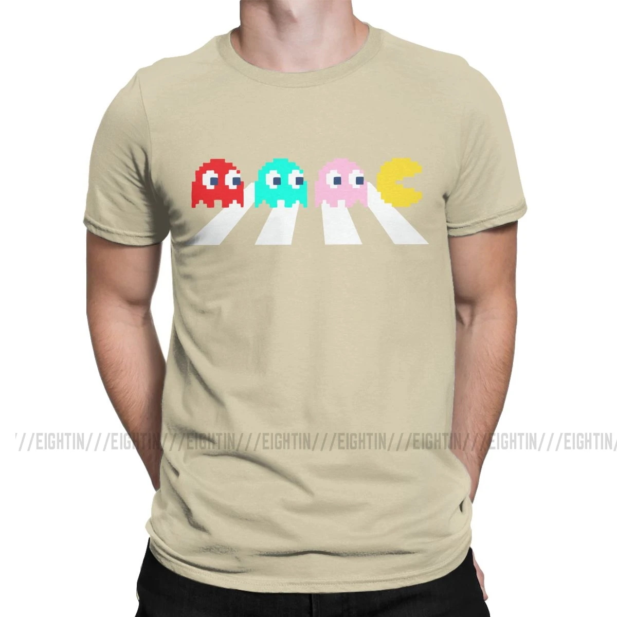 Ghosts On Abbey Road Футболка "Pac-Man" для мужчин 80s ретро Пиксельная игра Креативные хлопковые футболки с коротким рукавом Футболка 6XL Топы - Цвет: Хаки