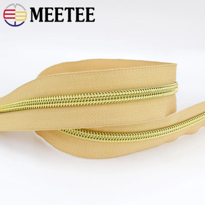 Meetee 8/15 метров нейлон код со стандартом ISO в Гуанчжоу Китай Золотой зуб катушки молнии для шитья «сделай сам» с открытым концом, сумки для занятий спортом, аксессуары для одежды ZA030