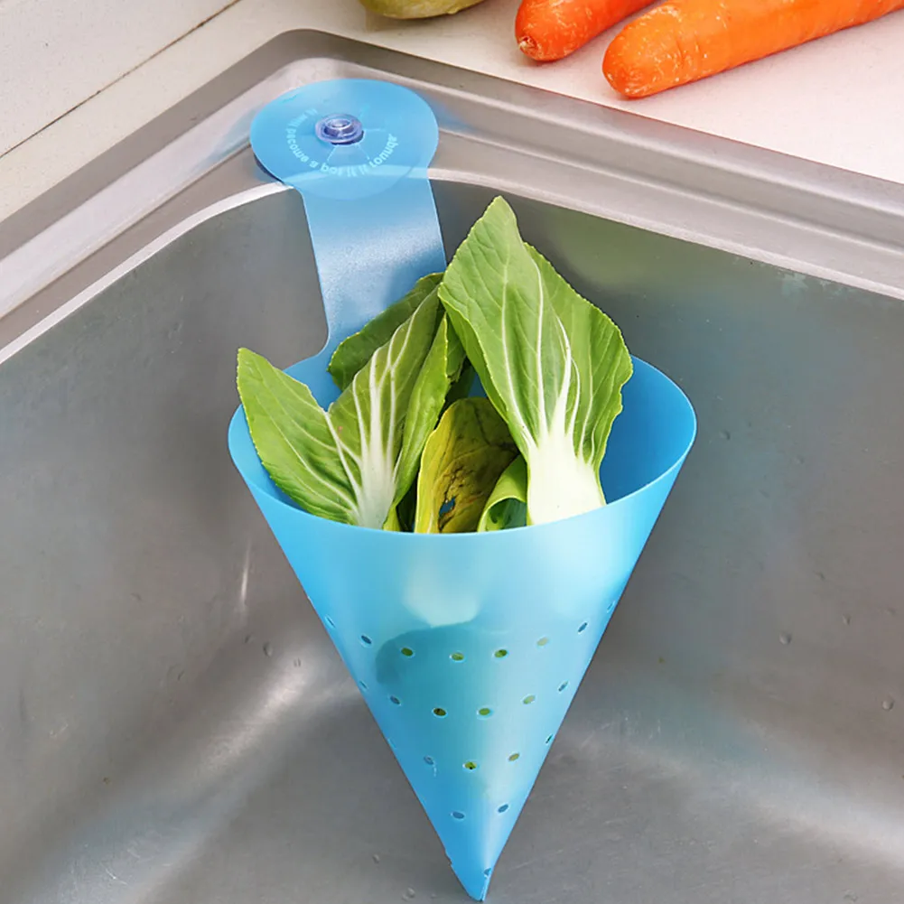 DIY Plastic Dismountable Triangular Leaking Baskets Suction Cup Sundries Storage Funnel Drain Basket PAK55