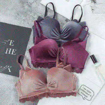 

Fashion Women Cat Ear Bra Velvet Thick No Trace No Underwire Bra Solid Color Adjustable Adjustable Gathered Bra New