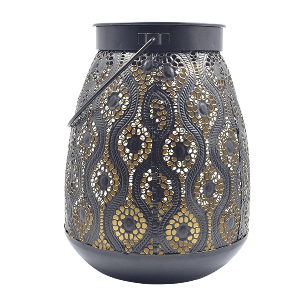 

Hollowed Easy Install Solar Lantern Waterproof Led Gift With Handle Carved Warm Light Garden Iron Art Rechargeable Hanging Lamp