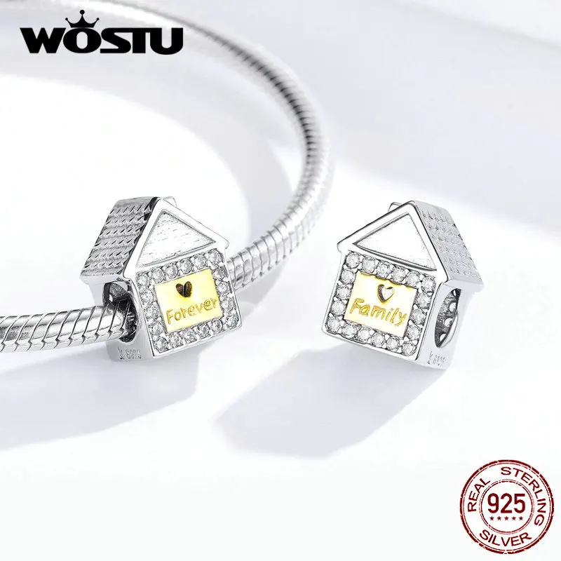 WOSTU, настоящее 925 пробы, серебро, для семейного дома, бусины, дом, подвески, подвеска, подходит к оригинальному браслету и браслету, изготовление ювелирных изделий CQC1330