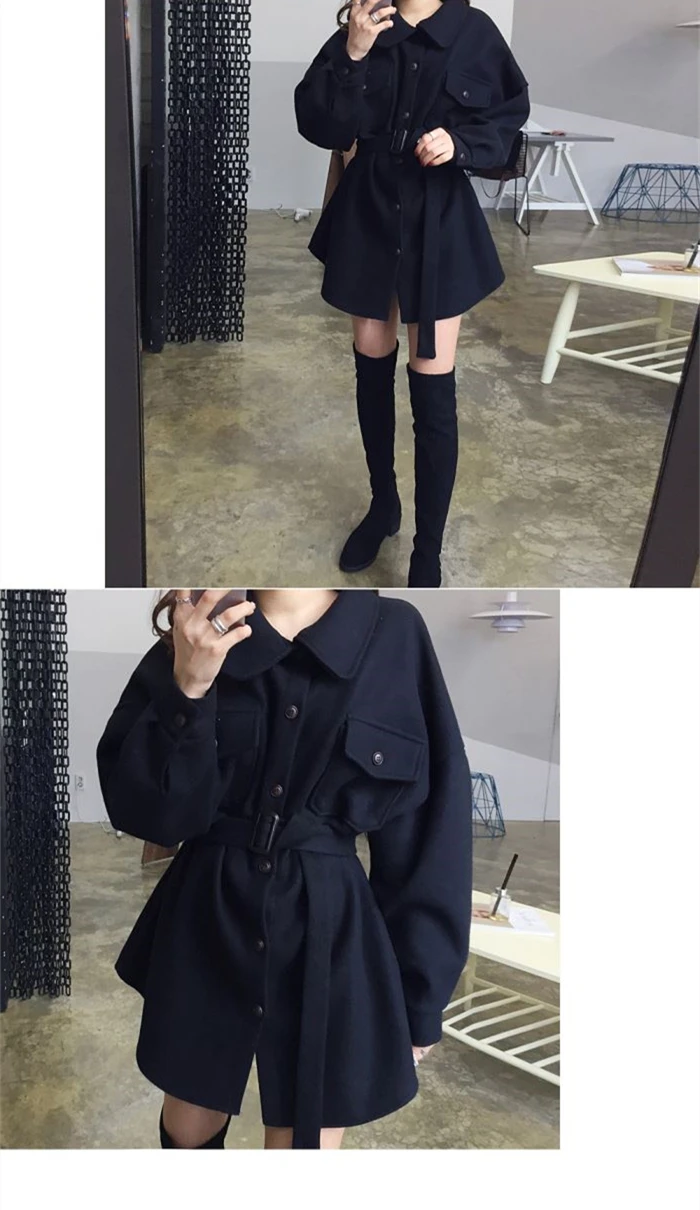 Осень и зима стиль корейский стиль колледж Стиль Универсальная Мода BF Harajuku ветер фонарь рукав короткая шерстяная рубашка