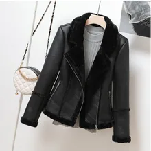  Faux Shearling Sheepskin Coats Women 2020 New Winter Thick Warm Pu Faux Lamb Leather Jacket Black Motorcycle Female Overcoat Top 