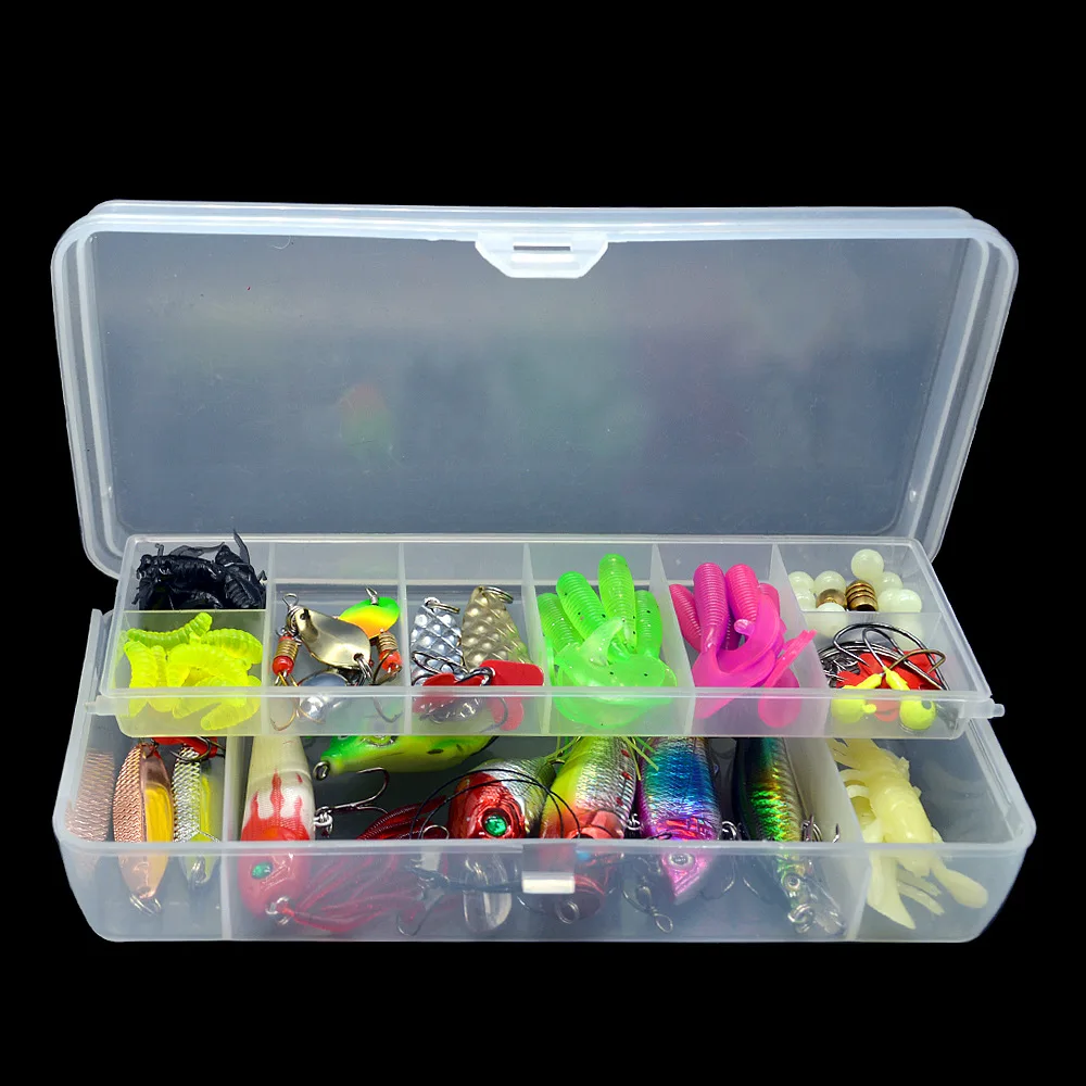 BESTMOVE 109pcs Lure Kit Soft Bait VIB Frog Crankbait Pencil Popper Minnow Spoons Spinners Metal jig Lead Head Hook Wobblers Set