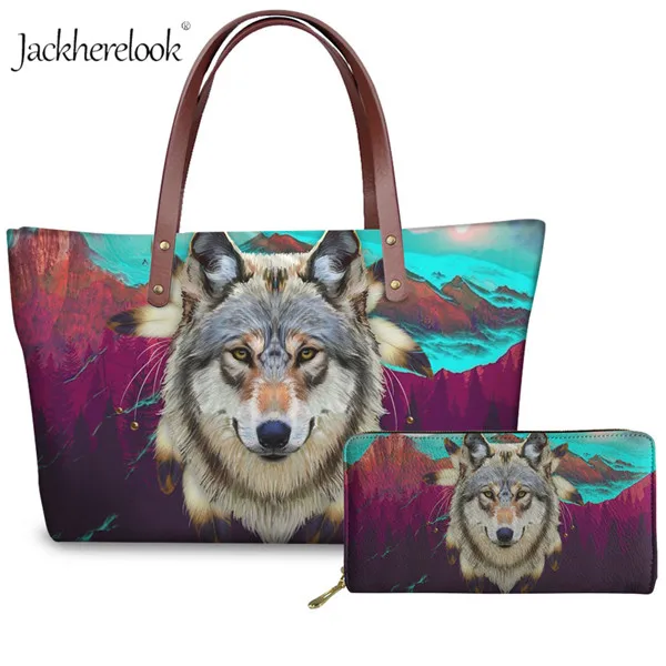 Jackhereook, сумки с животными, крутые волки, для женщин, сумка-мессенджер, брендовая дизайнерская, топ, сумка через плечо с ручкой+ кожаный кошелек, 2 шт./компл - Цвет: HX622AL-Z21