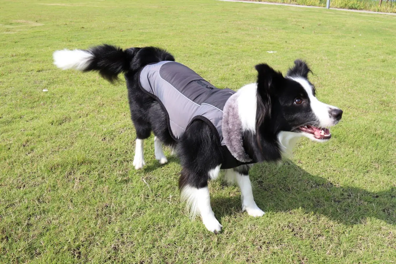 Водонепроницаемая одежда для больших собак, зимний теплый меховой воротник, куртки для больших собак, стеганое флисовое пальто для домашних животных, безопасный светоотражающий дизайн