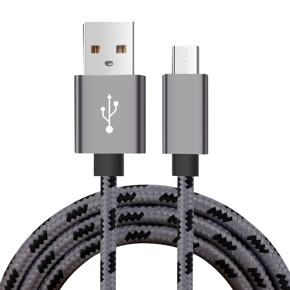 10pcs Nylon Micro 5pin USB Cable Fast Charging Mobile Phone Data Sync Charger Cable 1m 2m 3m Cable for Samsung HTC LG Android - Цвет: Серый