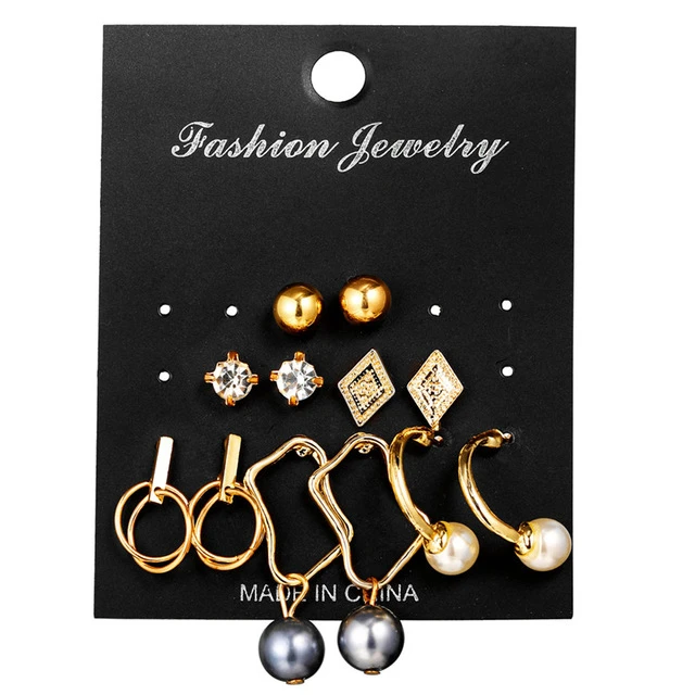 Модная серьга геометрической формы золотого цвета, набор для женщин, жемчужные Длинные круглые серьги-гвоздики в Корейском стиле, ювелирный набор, новинка - Окраска металла: Earrings set 8