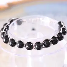 Натуральный камень Бусины черный оникс Энергетический Браслет Серебряный провод обернутый браслет и браслет для женщин ювелирные изделия подарок 1 шт. H088