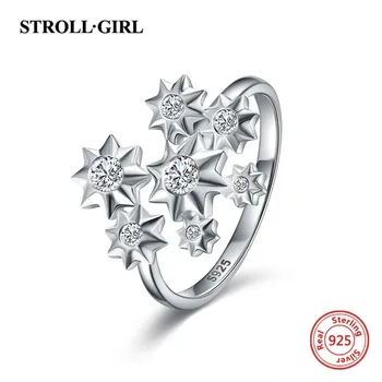 

Strollgirl Luxury 925 Sterling Silver Snow Clear CZ Adjustable Rings open size Finger Ring for Women Engagement Jewelry Gifts