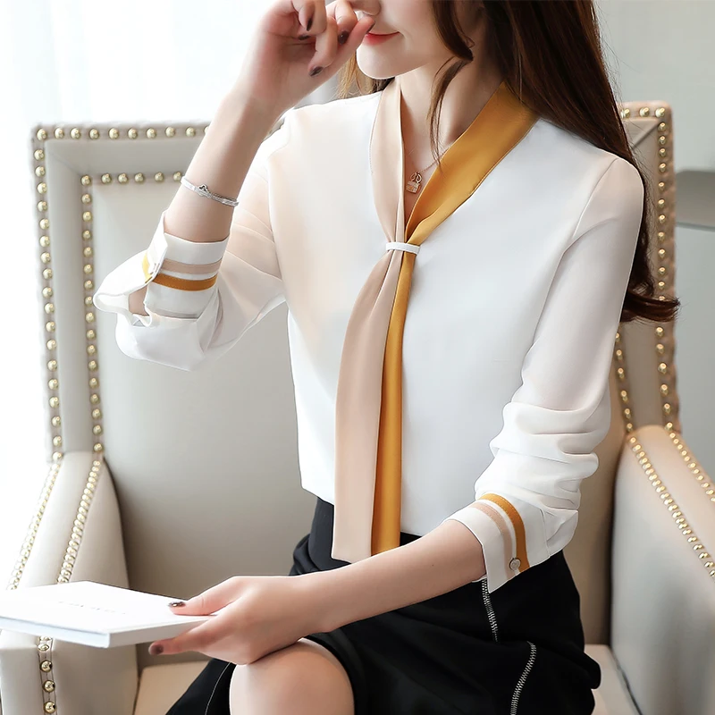  Solid Loose Women Tops and Blouse Vintage Long Sleeve Chiffon Tops Blusas Mujer De Moda 2019 Elegan