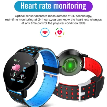 

119 Plus Bluetooth Smart Watch Men Blood Pressure Waterproof Sport Round Smartwatch Women Clock Fitness Tracker for Android IOS