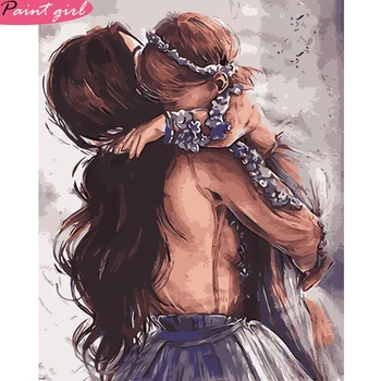

PAINT GIRL Oil Painting character Painting By Numbers Mother and daughter DIY Canvas Picture Hand Painted Home Decoration VA0751
