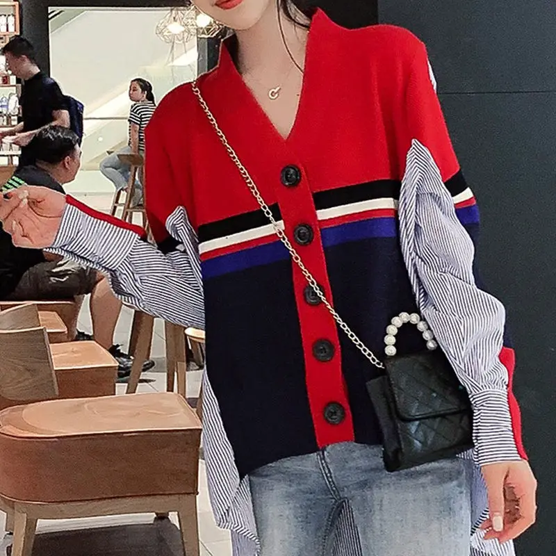 red cardigan women RealShe вязаный женский кардиган с v-образным вырезом, с длинным рукавом, на пуговицах, из кусков, кардиган для женщин, Осенний Повседневный кашемировый свитер для женщин - Цвет: red cardigan women