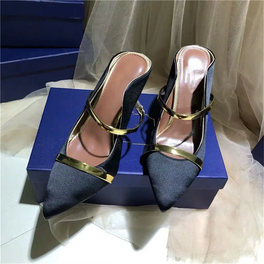 Black Silk Chueyz/женские туфли-лодочки наивысшего качества женская обувь из натуральной шелковой кожи туфли-лодочки на высоком каблуке с острым носком женские босоножки с ремешком на лодыжке - Цвет: Black Silk
