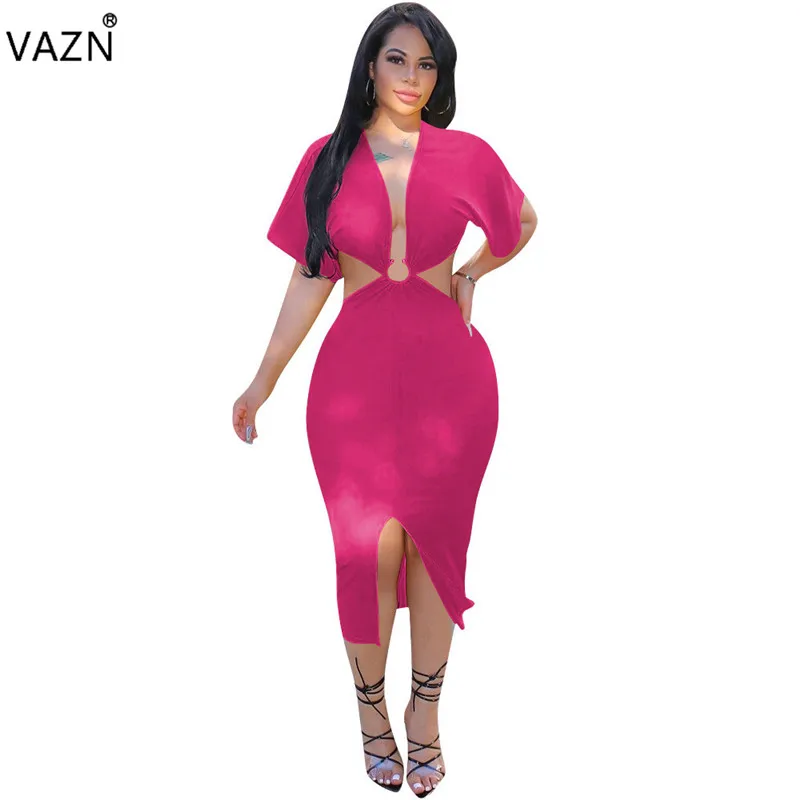 VAZN MNL021 новое платье однотонные Сексуальные вечерние открытые новые модные однотонные с глубоким v-образным вырезом с рукавом «летучая мышь» женские платья-карандаш Миди