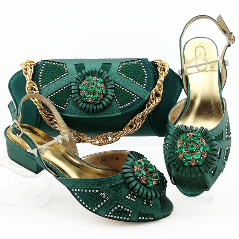 Dark Green Capputine/Лидер продаж; итальянская женская обувь с сумочкой в комплекте; летние вечерние комплекты из обуви и сумочки со стразами в африканском стиле - Цвет: Dark Green