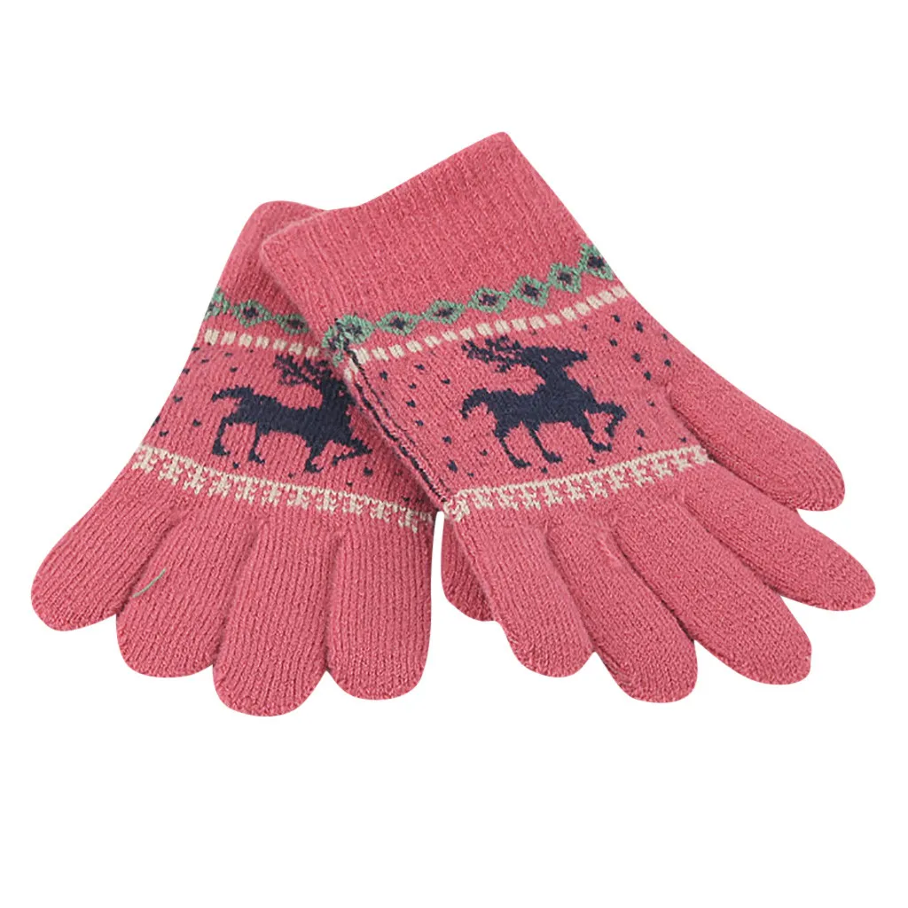 Hot Pink Children Knitted Wool Gloves Christmas Elk Cashmere Full Finger Mittens Xmas Warm Gloves For Kid Boy Girl Guantes Invierno Mujer - Цвет: Hot Pink